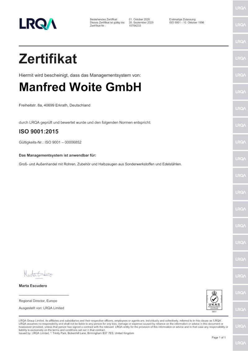 LRQA Zertifikat - ISO 9001:2015 - Manfred Woite GmbH LRQA Zertifikat - ISO 9001:2015 - Manfred Woite GmbH